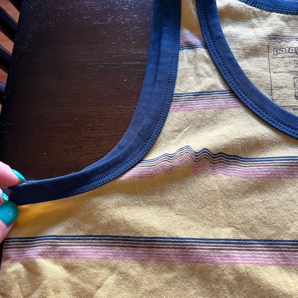 Patagonia “Ridge Rise Stripe Repeat” Organic Tank Top Yellow and Navy size M - Picture 12 of 13